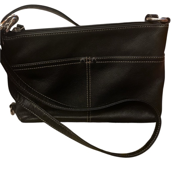 Tignanello Black Leather Y2K Crossbody Bag Silver Hardware - Picture 4 of 11